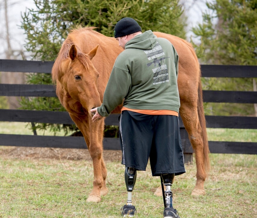A veteran with a horse