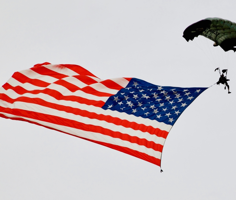 An American flag and a parachute